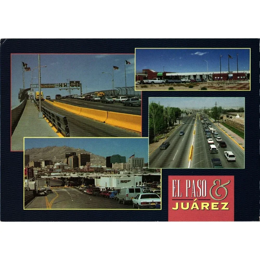 El Paso Juarez International Border Crossing Postcard USA Mexico